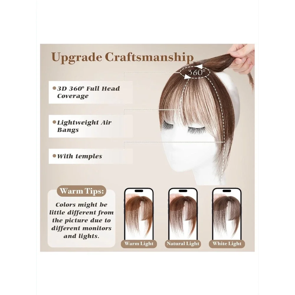 S-noilite Clip in Bangs 100% Real Human Hair 3D Air Bangs Dark Brown Natural